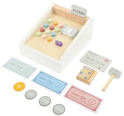 BESPORTBLE Holz Kassen Set Für Junge Mädchen Simulierte Registrierkasse Interaktives Kinderspielzeug Zum Rollenspiel Robuste Kaufladen Spielzeug Für Lernen Und Spaß