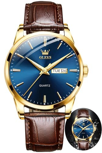OLEVS Watches for Men Business Casual Analog Quartz Watch Black/Brown Leather Strap Luminous Waterproof Calendar Men Wrist Watch