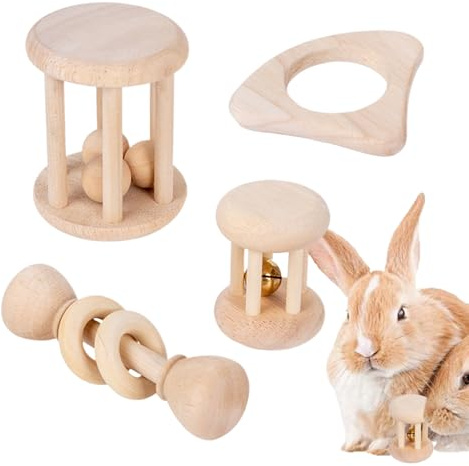 Ylnailky Jouets pour Lapins, Jouets en Bois Naturel pour Petits Animaux, Fournitures pour Animaux Jeu Interactif Rongeurs Exercice Entraînement
