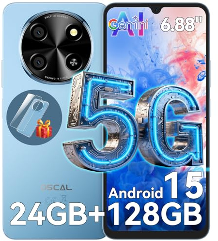 OSCAL Mobile Phones 5G, Tiger 8 Android 15 Phone (2026 3YRW), NFC, 120Hz, 24GB+128GB/2TB TF Octa Core, 6.88''HD Android Phones, 5000mAh Dual SIM Unlocked, Rear 16MP + 8MP, Fingerprint/FaceID, Blue