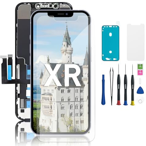Hoonyer iPhone XR Display Ersatz Set, 3D Touch Bildschirm mit Rahmen & Digitizer, inkl. Reparatur-Werkzeug, wasserdichtem Kleber & gehärtetem Displayschutz – für iPhone XR (6,1 Zoll)