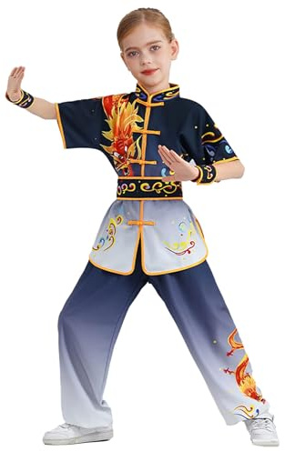 Kvysinly Tenue Kung Fu Enfant et Ceinture Costume Arts Martiaux Garçon Fille Uniforme Traditionnel Tai Chi 3-16 Ans B Noir Blanc 9-10 ans