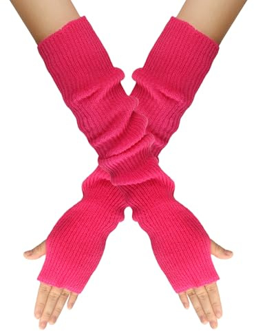 B-HOT Manicotti in maglia con foro per il pollice, guanti lunghi senza dita, guanti elastici per donne, jogging, ciclismo, sci, digitazione in ufficio, Rosso rosato, Etichettalia unica