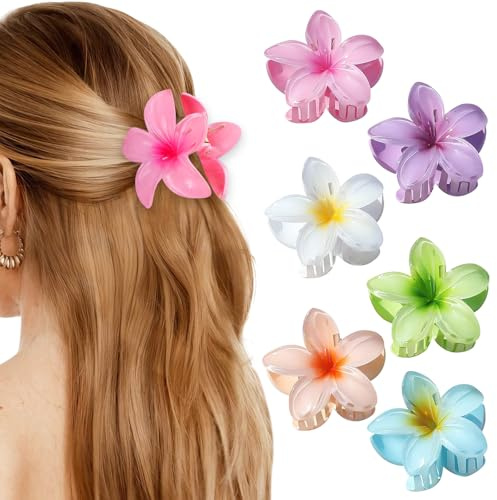 Blumen Haarspangen Damen, 6 Stück Blumen Haarklammern Set, Blumenhaarspangen Hawaii, Hair Claw Clips Flower für Sommer Accessoires, Geburtstag, Hochzeit, Party (C)
