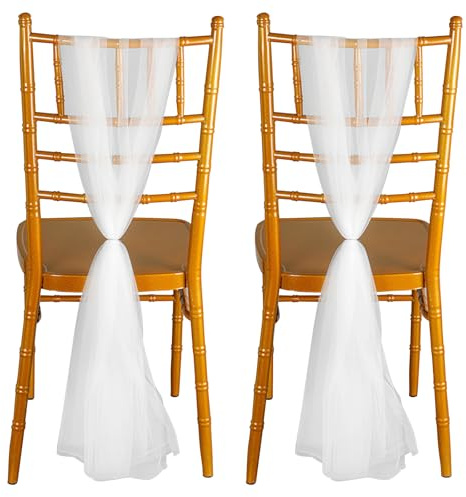 Organza Stuhlschleifen,2er Set Tüll Band,Stuhlschärpen Hochzeit Weiß, Chiffon Stuhlschärpen, Dekoband Stuhlschärpe,Weisser Tüll Stoff Deko für Stuhl, für DIY Handwerk, Hochzeit Party, 100 x150cm