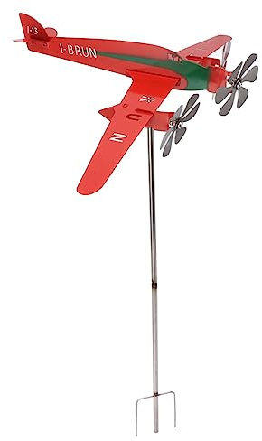 Naroote Girouette d'avion en Métal Rouge Antirouille, Moulin à Vent pour Patio, Jardin, Sculpture Décorative pour la Maison, 11.9oz