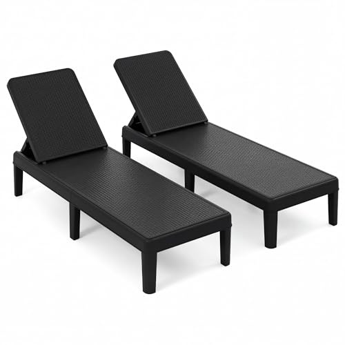 LIFEZEAL Sonnenliege Rattan, Gartenliege mit 4-Fach Verstellbarer Rücklehne, Liegestuhl Relaxliege mit Rattan-Optik, Strandliege bis zu 150 kg, Lounge Sessel Outdoor für Balkon, Garten (Schwarz x 2)