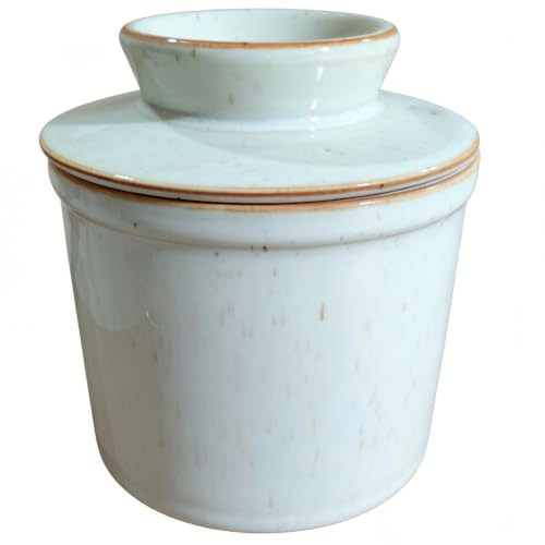 Mantequera francesa de cristal con tapa, mantequera de cerámica, campana de mantequilla para untar mantequilla, color azul (blanco)