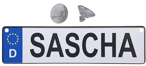Albatros GmbH Autokennzeichen, Alu Namensschild Sascha mit 2 Saugnäpfen, Kennzeichen, Personalisiertes Nummernschild für Auto, LKW, Kinderzimmer, Bobbycar, Kettcar oder zum Geburtstag von Sascha