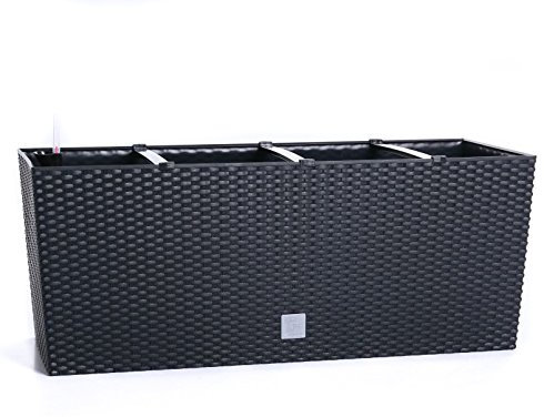 Blumentopf Blumenkasten Blumenkübel Pflanztopf Rechteckig Polyrattan Bewässerungssystem Wasserspeicher Wasserstandsanzeiger 4 Farben 2 Größen von rg-vertrieb (500 anthrazit)