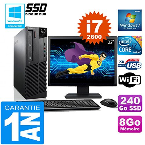 Lenovo PC M92p SFF Core I7-2600 RAM 8Go Disco 240 GB SSD Wifi W7 Schermo 22 (rigenerato)