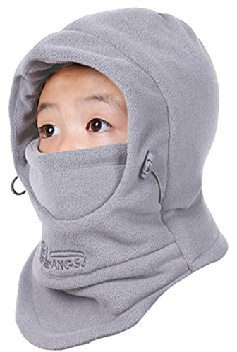 Azarxis Kids Children's Balaclava Hat Fleece Ski Face Mask Winter Cap Adjustable Double Neck Warmer for Skiing Snowboarding Sports (Light Gray)