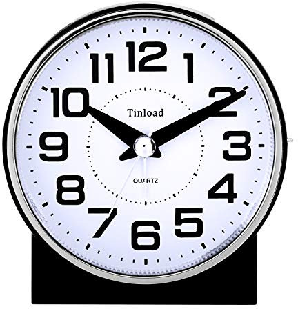 Tinload 10,2 cm leiser analoger Wecker, kein Ticken, sanftes Wecken, Piepton, steigende Lautstärke, batteriebetriebene Schlummerfunktion und Lichtfunktionen, einfach einzustellen (schwarz)