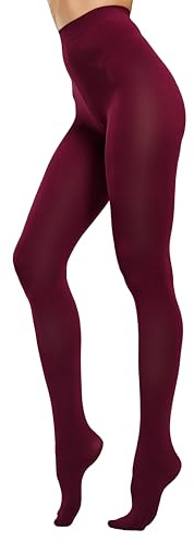HeyUU Women's 80D Ultra Soft Opaque Tights, High Waist Solid Color Footed Pantyhose with 29 Colors burgundy lxl