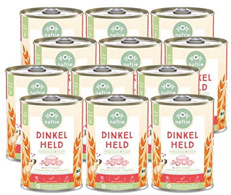 naftie veganes Hundefutter Bio Dinkel Held - Nassfutter Menü mit Dinkelflocken - purinarm - 12x 400g