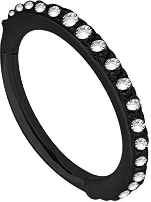 Piercing Smooth Segment Ring Clicker Stahl schwarz in 1,2 x 6 mm mit klaren Steinen vertikal