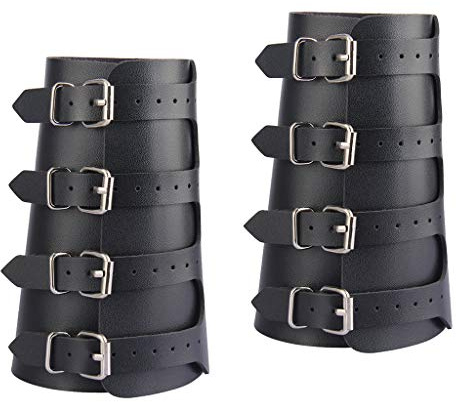 Baoblaze 2X Leder Armstulpe Unisex Armschutz Mittelalter Armschienen Wikinger Armschoner Armschützer, Schwarz
