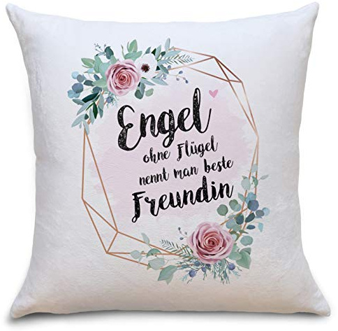 OWLBOOK Engel Beste Freundin Flauschiges Kissen mit Aufschrift Geschenke Geschenkideen für die Beste Freundin zum Geburtstag Zierkissen mit Füllung