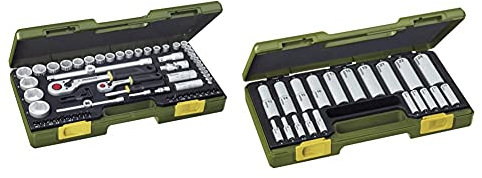 PROXXON Steckschlüsselsatz, Komplettsatz mit 1/4'' und 1/2''-Umschaltratsche, 65-teiliges Werkzeug-Set & Steckschlüsselsatz, 20-teiliges Werkzeug-Set mit Kunststoffkoffe