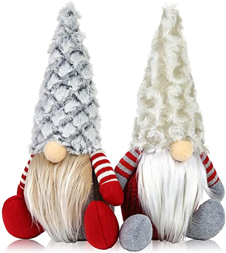 LATERN 2Pcs Weihnachtszwerg Plüschpuppe, entzückende handgemachte Weihnachtsmann sitzend Weihnachtsmann Zwerg Puppen Gonk Zwerg Elf Figuren für Kamine Weihnachtsfeier Dekoration (25cm x 16cm)