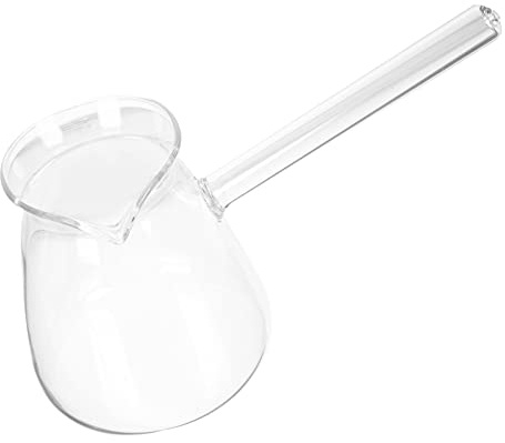 Angoily 450ml Glass Turkish Coffee Pot - 15oz Borosilicate Cezve Ibrik Briki for Electric Stovetop - Clear Milk Warmer and Butter Melter with Side Handle and Spout