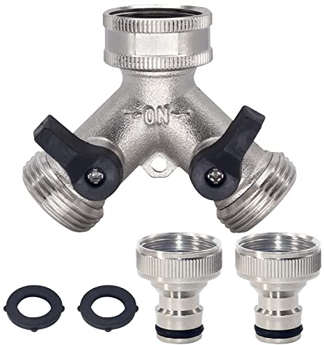 Hydrogarden 2-Vie Y Distributore Ottone Raccordo Doppio Tubo, Connettore Tubo Valvole Y Utile all'Aperto, 3/4 Pollici, con Valvole di Ritegno Divisore Rubinetto Giardino Connettore Doppio