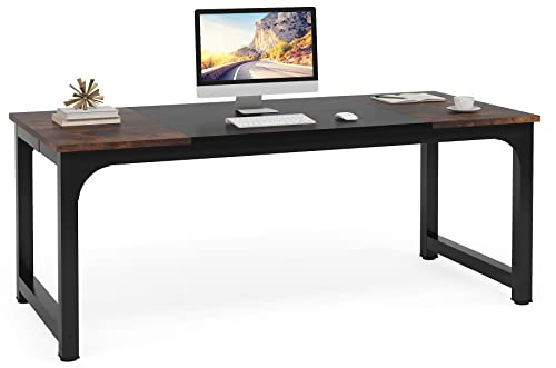 Tribesigns Escritorio moderno para computadora, escritorio de oficina grande de 70 pulgadas, mesa de estudio, mesa de trabajo, estación de trabajo, para oficina en casa, marco de metal negro