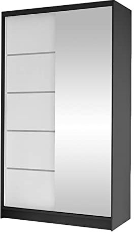 Mirjan24 Kleiderschrank Camtalo III mit Spiegel, Garderobenschrank mit Kleiderstange und Einlegeboden, Schwebetürenschrank, Schlafzimmerschrank (schwarz/weiß)