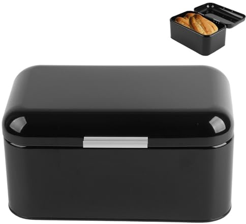 Black Bread Bin, Metal Bread Box, Kitchen Storage | Large capacity, vintage design, bread , countertop container, airtight lid