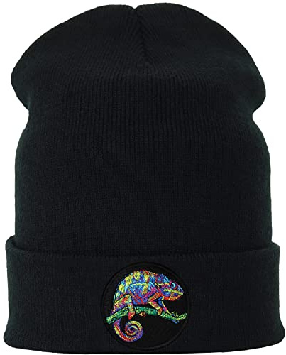 EXPRESS-STICKEREI Lustige Strickmütze - Warme Wintermütze mit Motiv Chamäleon - Beanie für Damen und Herren - Unisex Wollmütze - Tiermotiv Haube mit Spruch