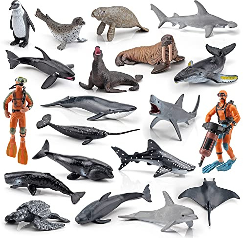 20 teilig Meerestiere Figuren Realistische Tierfiguren Sammlung Hai Tier Spielzeug Badewanne Fisch Figur Delfin Deko Mini Ozean Kreaturen Figuren Weihnachten Geburtstag Geschenk für Jungen und Mädchen