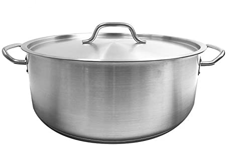 TrueCraftware- 25 Quart Stainless Steel Braiser Pot with Encapsulated Base and Cover - Heavy-Duty Brazier Pot Cookware Braiser for Soup Meat Bread Baking Dishwasher Safe and Oven Safe NSF Certified