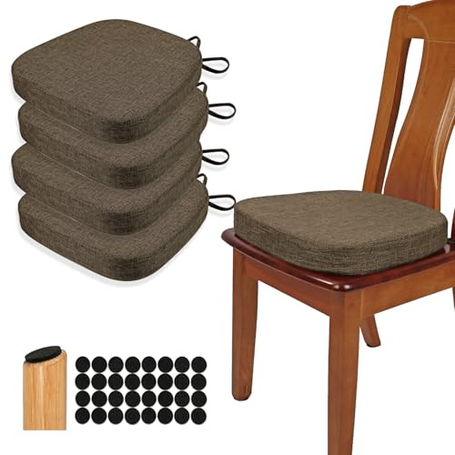 BUYUE Juego de 4 cojines de silla de comedor de 6.35 cm de grosor, cojines de silla de espuma de alta densidad en forma de U cómodos para la cocina, cojines de asiento para interiores