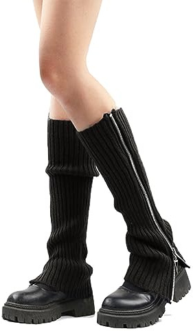 Gothic Punk Warme Stulpen Damen Gestrickte Beinstulpen Beinwärmer Kniestrümpfe Beinlinge Harajuku Seite Reißverschluss Beinsocken Kniestrümpfe Knöchelwärmer Legwärmer Student Knie Hohe Fuß Abdeckung