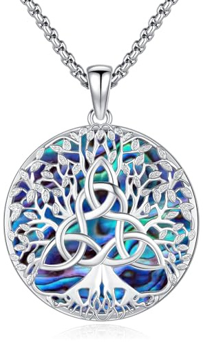 Eusense Collier Arbre de Vie Argent 925 Pendentif Arbre de Vie Celtique Obsidienne Zircon bleu Opale Bijoux en Turquoise Cadeau pour Anniversaire, Fête des Mères et Noël