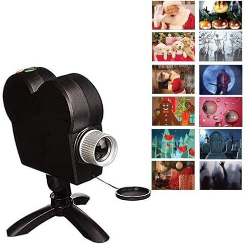 Window Projector Halloween Christmas Hologram Window Projector Light - Turn Your Curtain Into Movie Screens with 12 Movies Festival LED Projection Decoration Spotlight (Black)