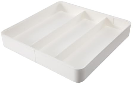 Lrtzizy Extendable Drawer Organiser Cutlery Utensil Tray Compartment Holders,for Kitchen Silverware, Forks, Knives, Spoons – Compact Storage for Smooth Countertop, White