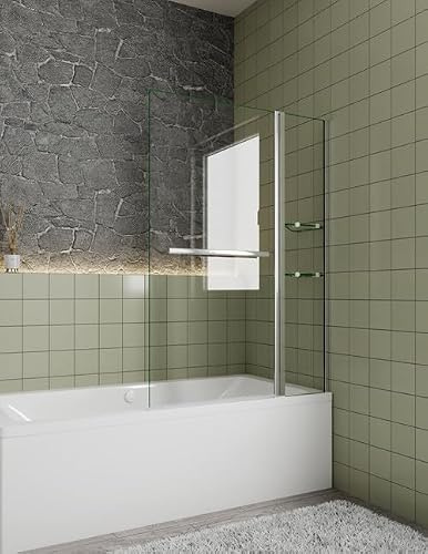 Aica Sanitär Badewanne Aufsatz 2 tlg. Faltwand Duschwand Drehen duschabtrennung 120x140cm