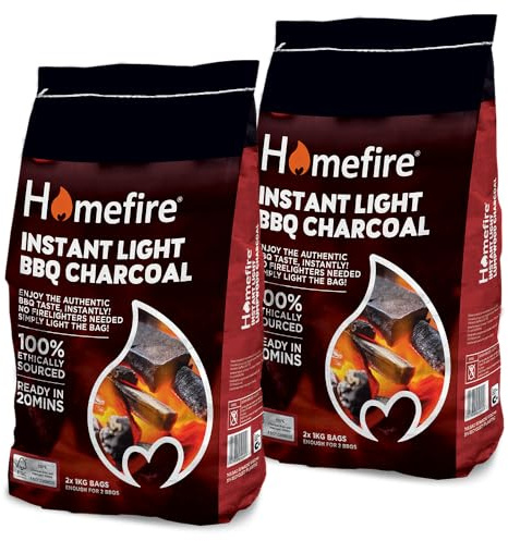 Homefire Instant Light Lumpwood Charcoal, Great for Traditional BBQs, 1kg (4 Packs)