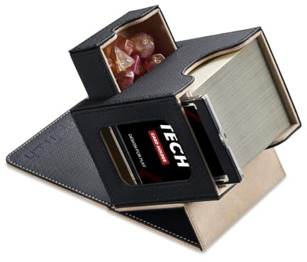 Mage Tech Caja de Mazos Commander para MTG - Diseño Patentado, Exhibición de Commander, Apta para 100 Cartas con Doble Funda, Soporte Magnético de Cartas de 35pt & Bandeja para Dados -Negro/Oro Pálido