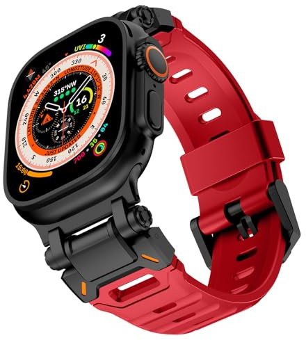 Shesyuki Watch Band Compatible pour Apple Watch Ultra 2 Band 49mm 45mm 44mm 42mm, Hommes luxe FKM silicone bracelet pour Ultra Series 9 8 7 6 5 4 3 2 1 SE