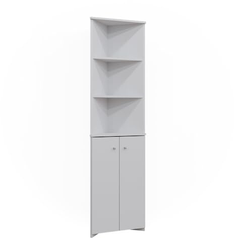 Vicco Badschrank Fynn, Weiß, 51.5 x 175 cm | Eckschrank mit 2 Türen, wandhängend zur Aufbewahrung von Badutensilien