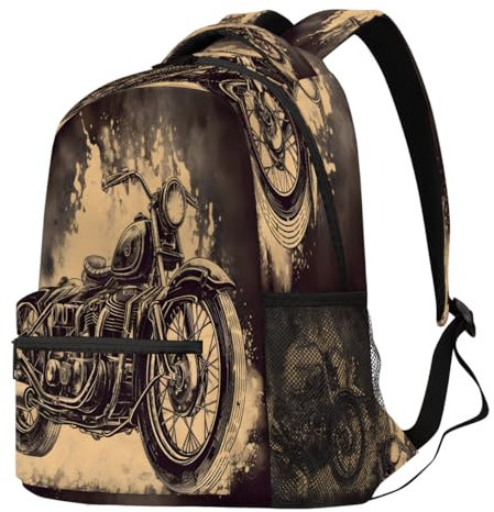 Rucksack mit Vintage-Motorrad-Motiv für Männer und Frauen, 21 l, Rucksack, Schulrucksack, Büchertasche für Kinder, Mädchen, Jungen, Reisen, lässig, Laptop-Tasche, Tagesrucksack, farbig, XXL