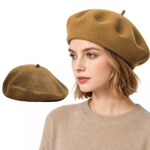 Lafefe Damen Women Beret Dark Khaki Baskenmütze, Dunkles kaki, Einheitsgröße