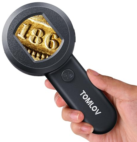 TOMLOV P10 Microscope for Adults Kids, Handheld Coin Magnifier with Light for Error Coins, Portable Trichome Magnifying Glass 100X, Collector Pocket Jewelers Loupe, Digital Microscope with 2 Screen