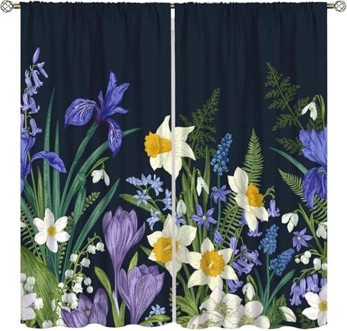 Vorhang Blickdicht Gardinen Mit Ösen - 2 Stücke 150 (B) X 166 (H) cm Verdunklungsvorhänge 3D Blumenpflanze Muster Thermovorhang Für Kinderzimmer Schlafzimmer Weihnachtsgardinen 9426352277609