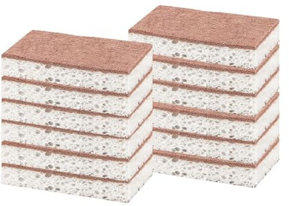 Ryichliho Natural Kitchen Scouring Pads, 12 Pieces, Double Sided Kitchen Sponge for Washing Dishes, Non-Stick Pans, for Cleaning Kitchen and Bathroom