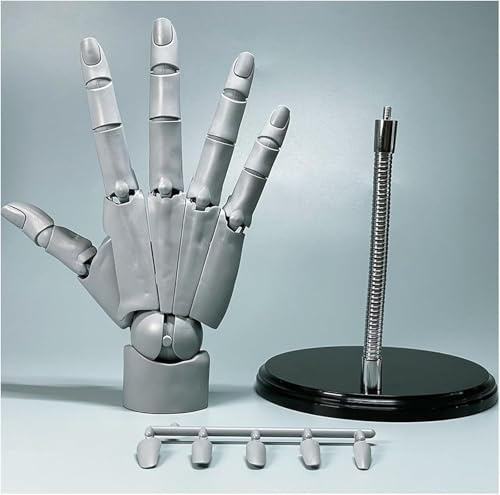 Bewegliche Hand, 1:1 Flexibles Modell für die rechte Hand, Künstler-Mannequin-Handfiguren mit beweglichen Gelenken zum Präsentieren von Skizzieren und Malen,Grey