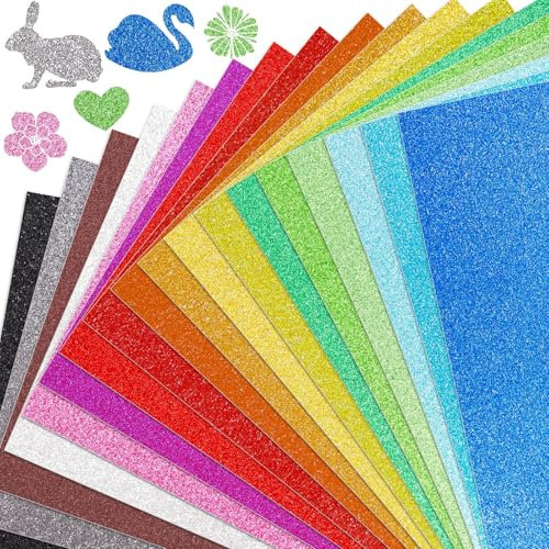 Wenrescry 40 Stück Glitzerpapier A4 Set – Buntes Glitterpapier zum Basteln und Gestalten, 20 Farben, 250g/m² Bastelpapier für Scrapbooking, Grußkarten und DIY-Projekte