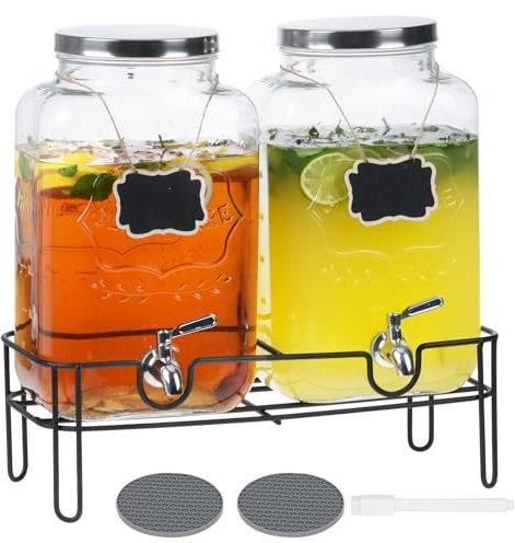 Bululuo 2 Pack 2 Gallon Glass Drink Dispensers with Stand & Spout